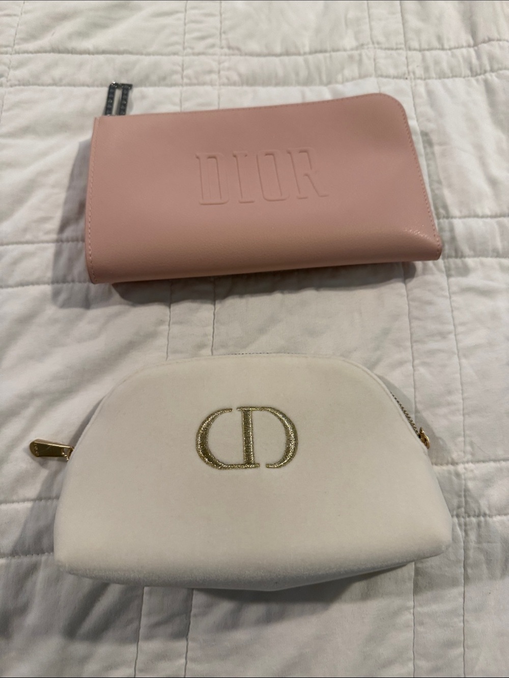Dior Pink leather like Zip Pouch AND Dior White velvet Case — Gold CD Accent - Picture 1 of 5